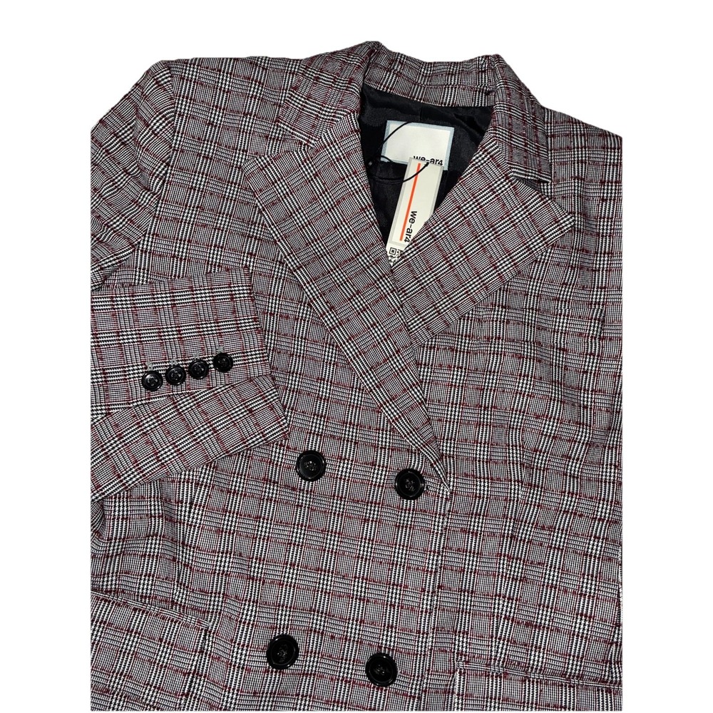WE-AR4 Double B Blazer L Black Red Houndstooth Check Textured Made In USA NEW
